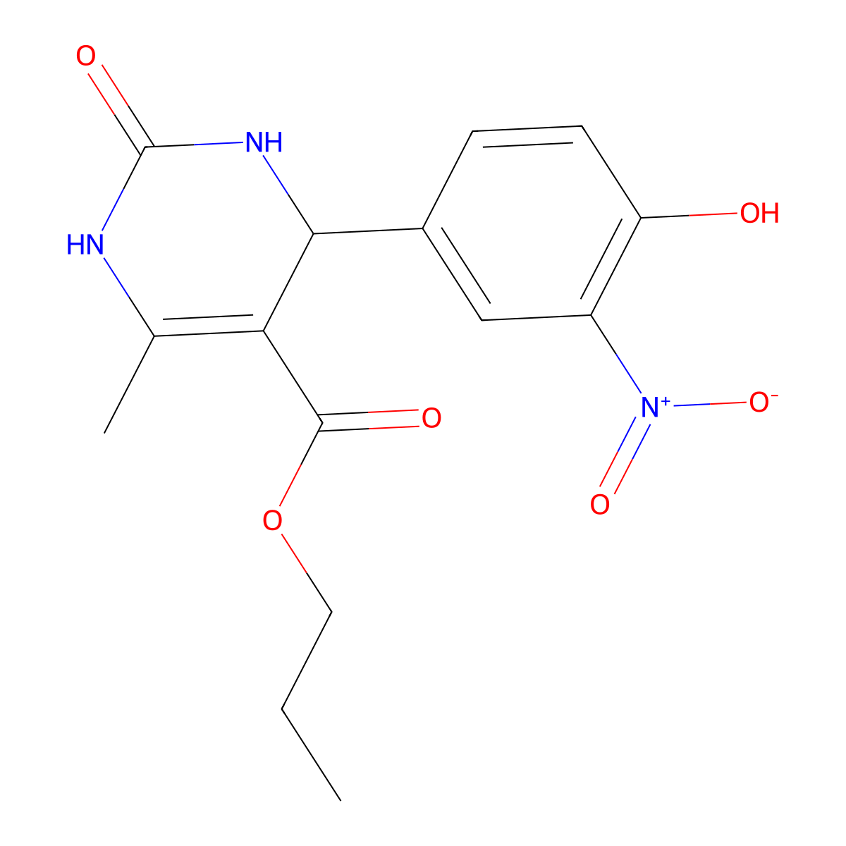 Propyl 4-(4-hydroxy-3-nitrophenyl)-6-methyl-2-oxo-1,2,3,4-tetrahydropyrimidine-5-carboxylate molecular structure, CAS 418799-28-7