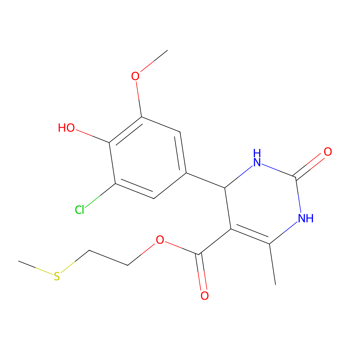 2-(Methylsulfanyl)ethyl 4-(3-chloro-4-hydroxy-5-methoxyphenyl)-6-methyl-2-oxo-1,2,3,4-tetrahydropyrimidine-5-carboxylate molecular structure, CAS 418799-55-0