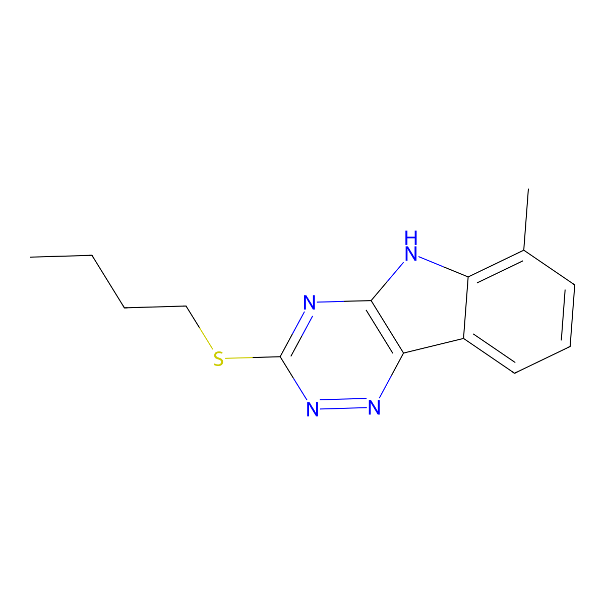 3-butylsulfanyl-6-methyl-5H-[1,2,4]triazino[5,6-b]indole molecular structure, CAS 418802-16-1