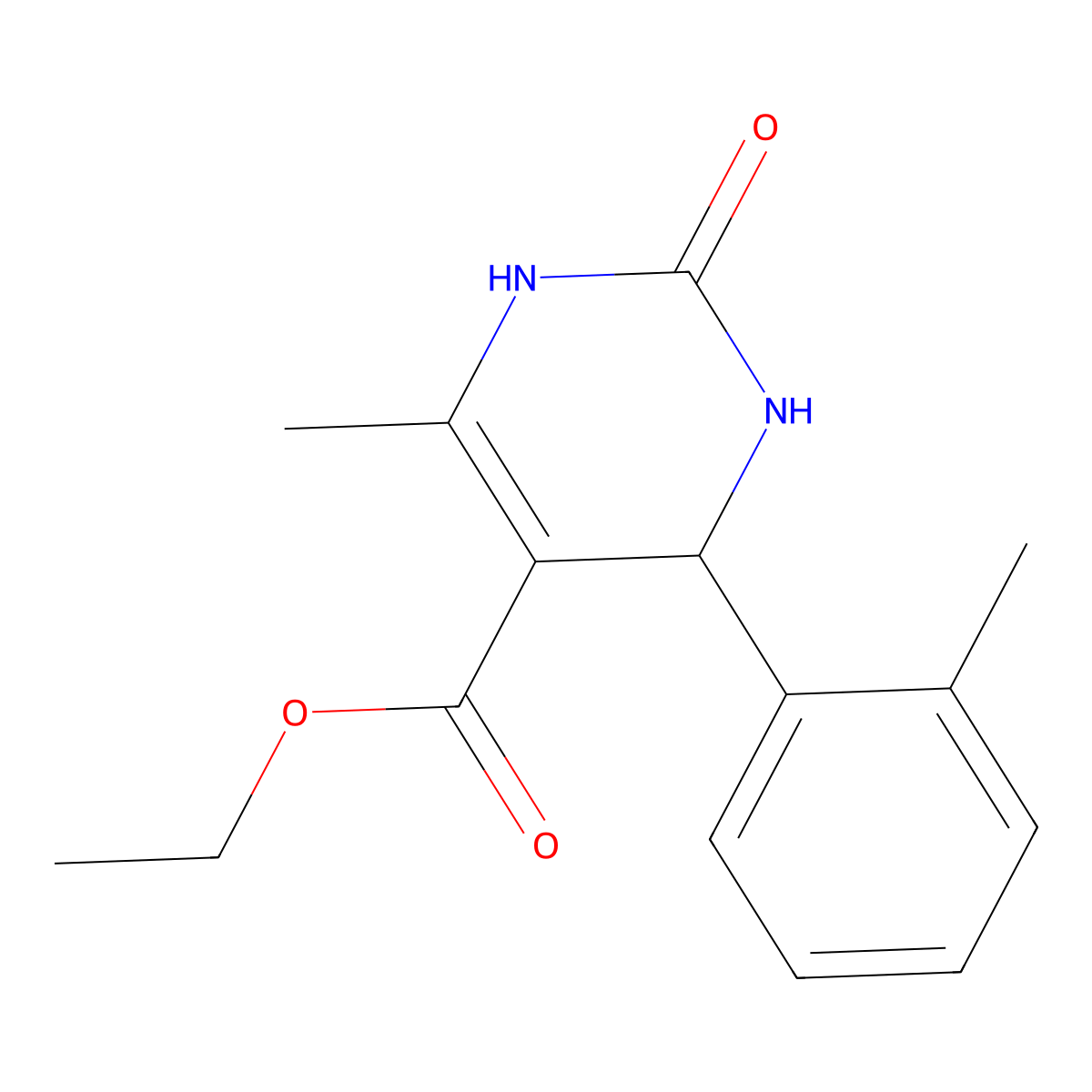 Ethyl 6-methyl-4-(2-methylphenyl)-2-oxo-1,2,3,4-tetrahydropyrimidine-5-carboxylate molecular structure, CAS 418803-02-8