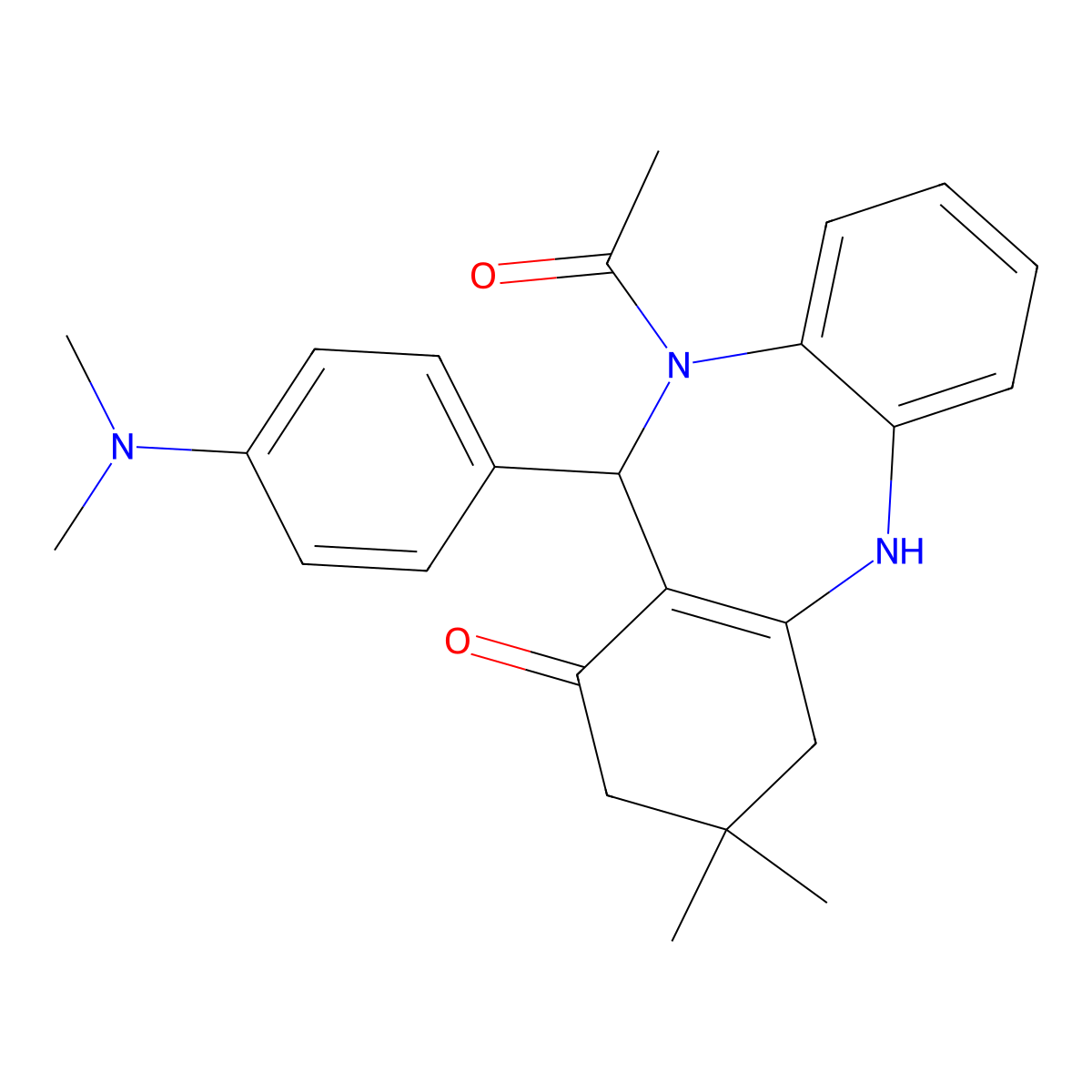 5-Acetyl-6-(4-dimethylaminophenyl)-9,9-dimethyl-6,8,10,11-tetrahydrobenzo[b][1,4]benzodiazepin-7-one molecular structure, CAS 418803-30-2