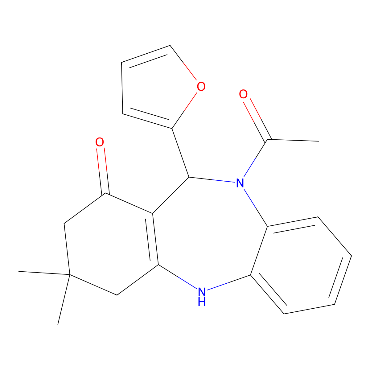 10-Acetyl-11-(2-furyl)-3,3-dimethyl-2,3,4,5,10,11-hexahydro-1H-dibenzo[b,E][1,4]diazepin-1-one molecular structure, CAS 418804-32-7
