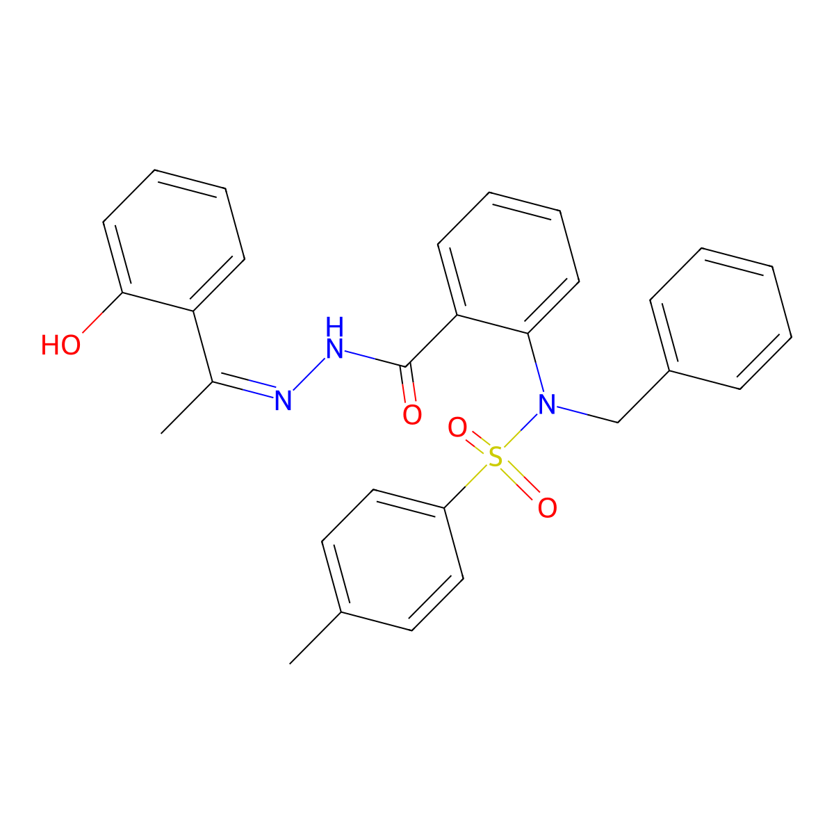 2-[Benzyl-(4-methylphenyl)sulfonylamino]-N-[1-(2-hydroxyphenyl)ethylideneamino]benzamide molecular structure, CAS 418806-18-5