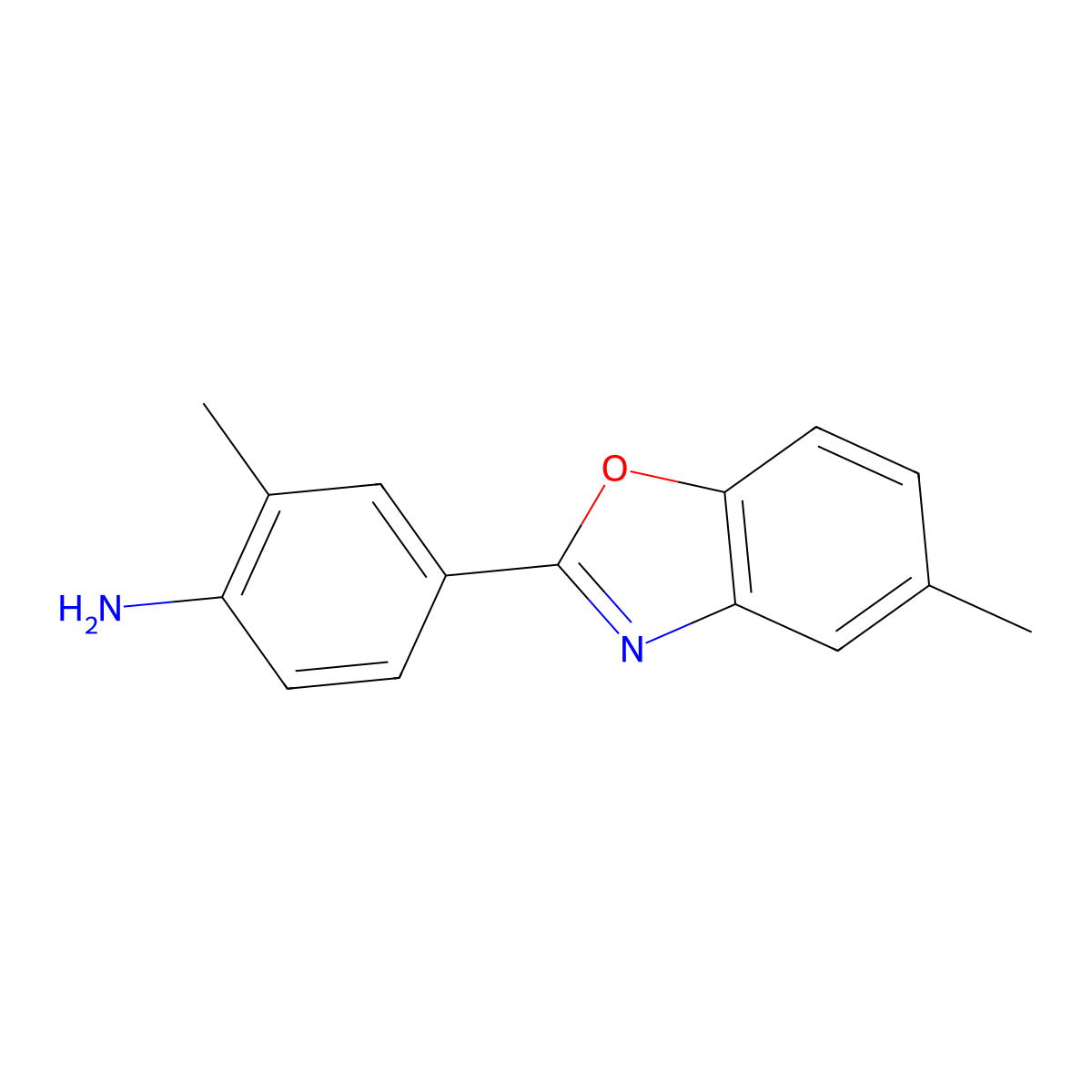 2-Methyl-4-(5-methyl-1,3-benzoxazol-2-yl)aniline molecular structure, CAS 418808-71-6