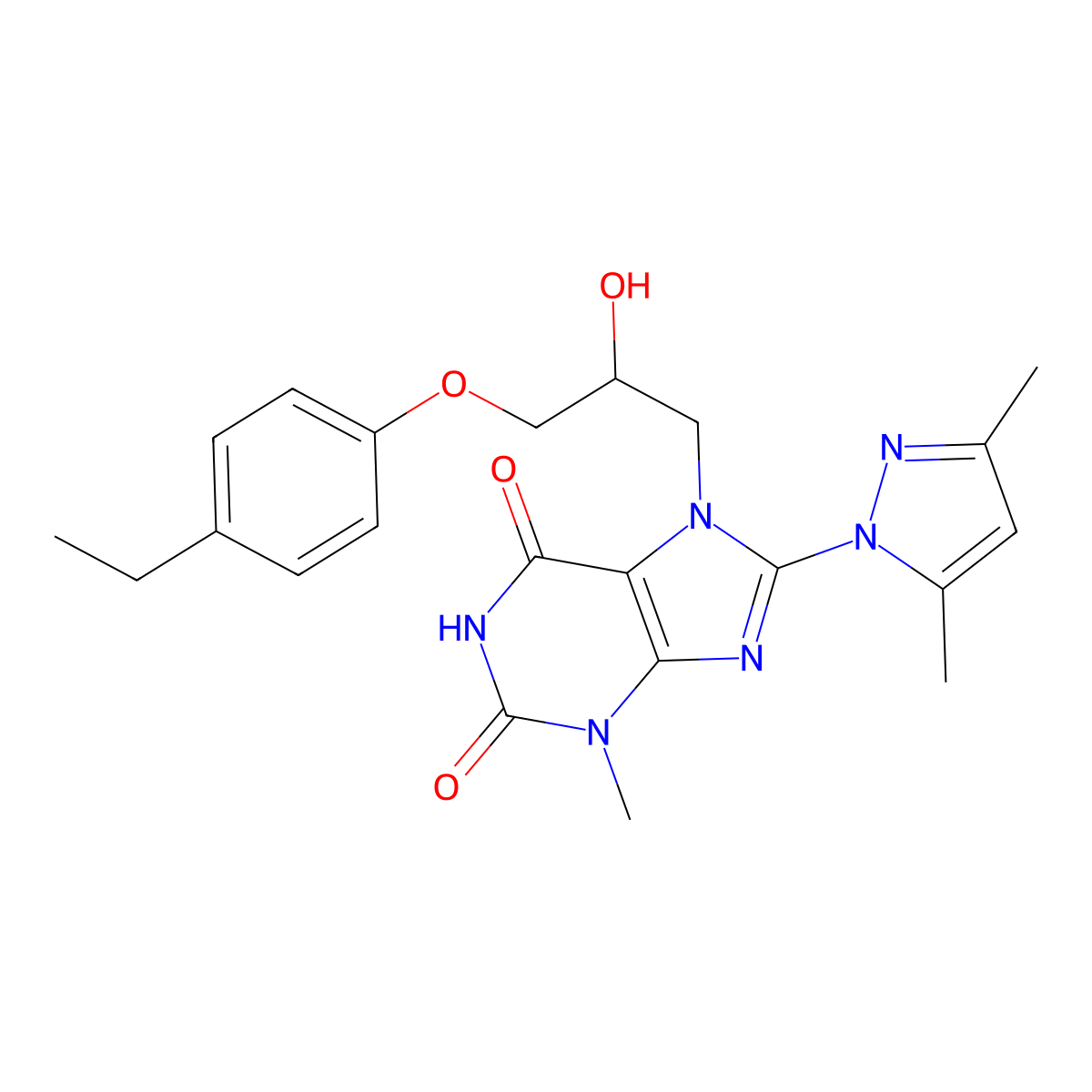 8-(3,5-Dimethyl-1H-pyrazol-1-yl)-7-[3-(4-ethylphenoxy)-2-hydroxypropyl]-3,7-dihydro-3-methyl-1H-purine-2,6-dione molecular structure, CAS 418808-72-7