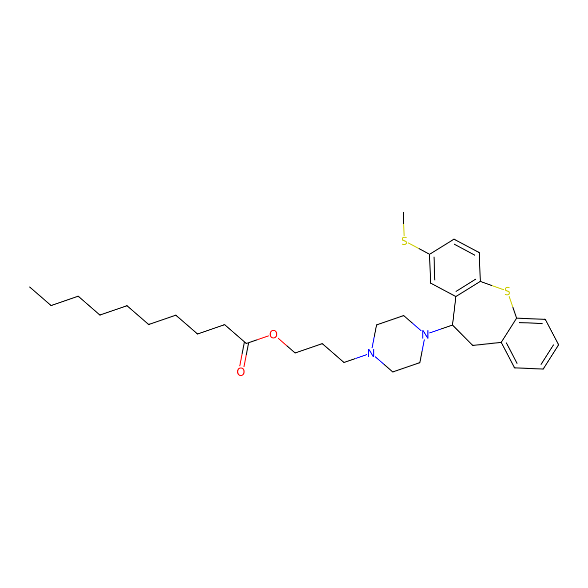 Decanoic acid, 3-(4-(10,11-dihydro-8-(methylthio)dibenzo(b,f)thiepin-10-yl)-1-piperazinyl)propyl ester molecular structure, CAS 41931-86-6