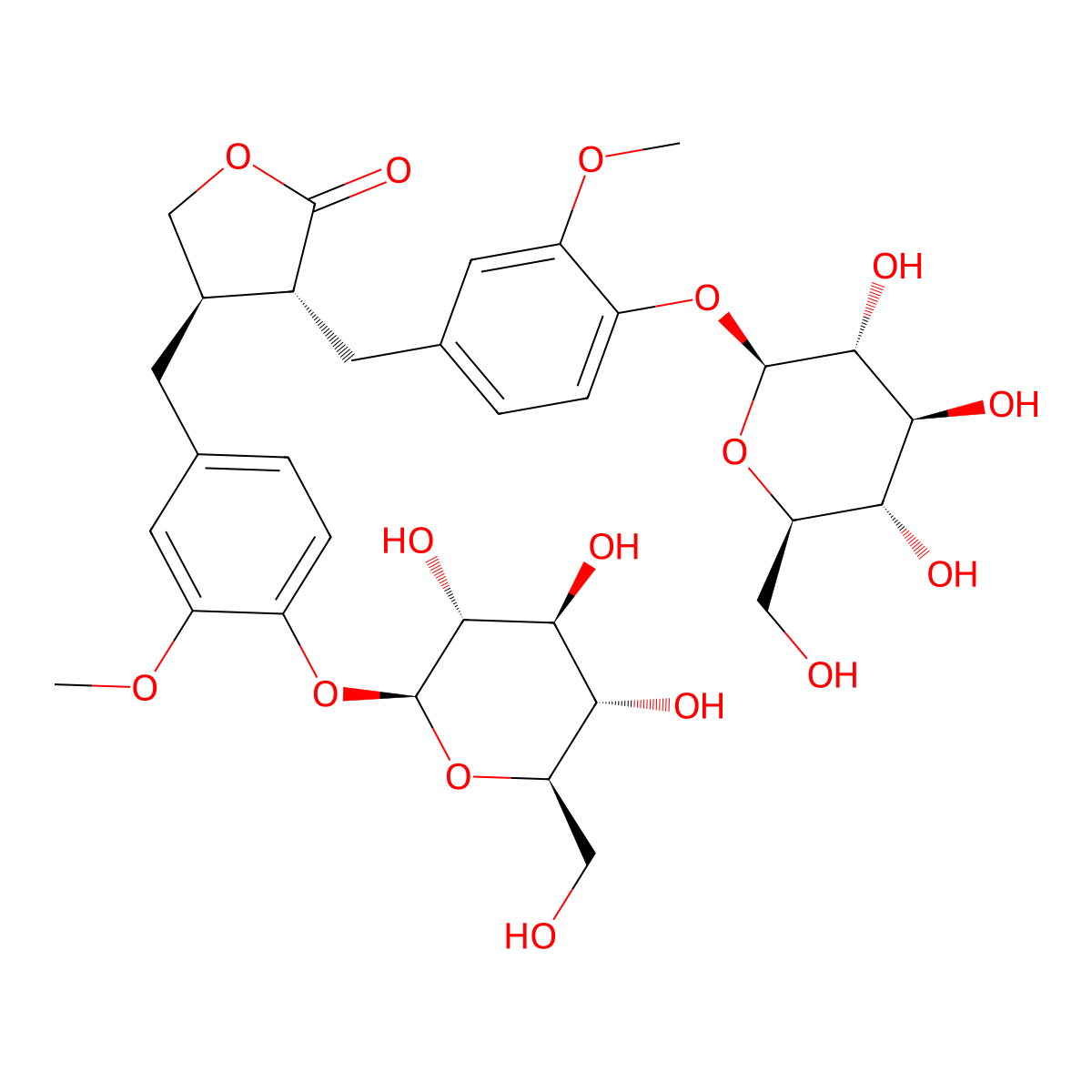 (8R,8'R)-Matairesinol 4,4'-di-O-beta-D-glucopyranoside molecular structure, CAS 41948-08-7