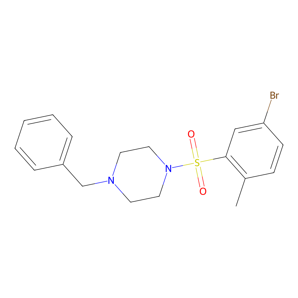 1-Benzyl-4-(5-bromo-2-methylphenyl)sulfonylpiperazine molecular structure, CAS 419537-88-5