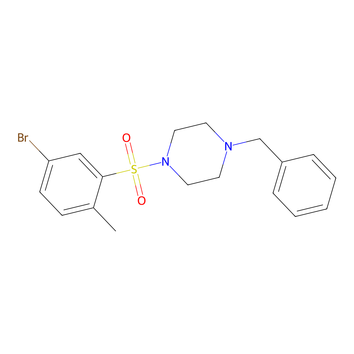 1-Benzyl-4-(5-bromo-2-methylphenyl)sulfonylpiperazine molecular structure, CAS 419537-88-5