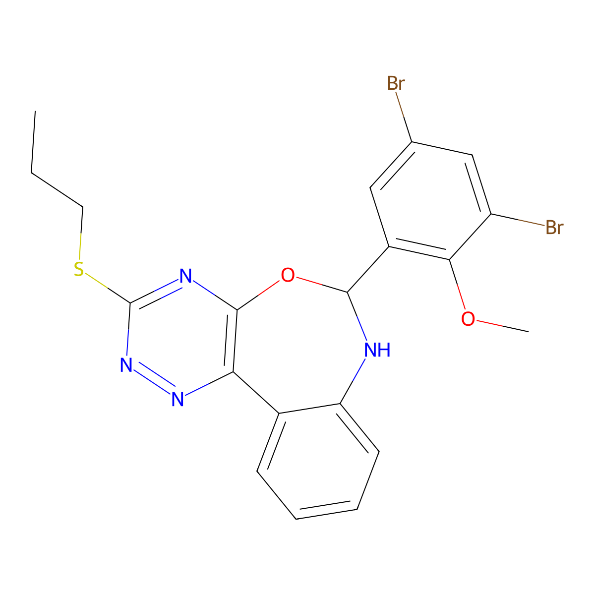 6-(3,5-Dibromo-2-methoxyphenyl)-3-propylsulfanyl-6,7-dihydro-[1,2,4]triazino[5,6-d][3,1]benzoxazepine molecular structure, CAS 419538-37-7