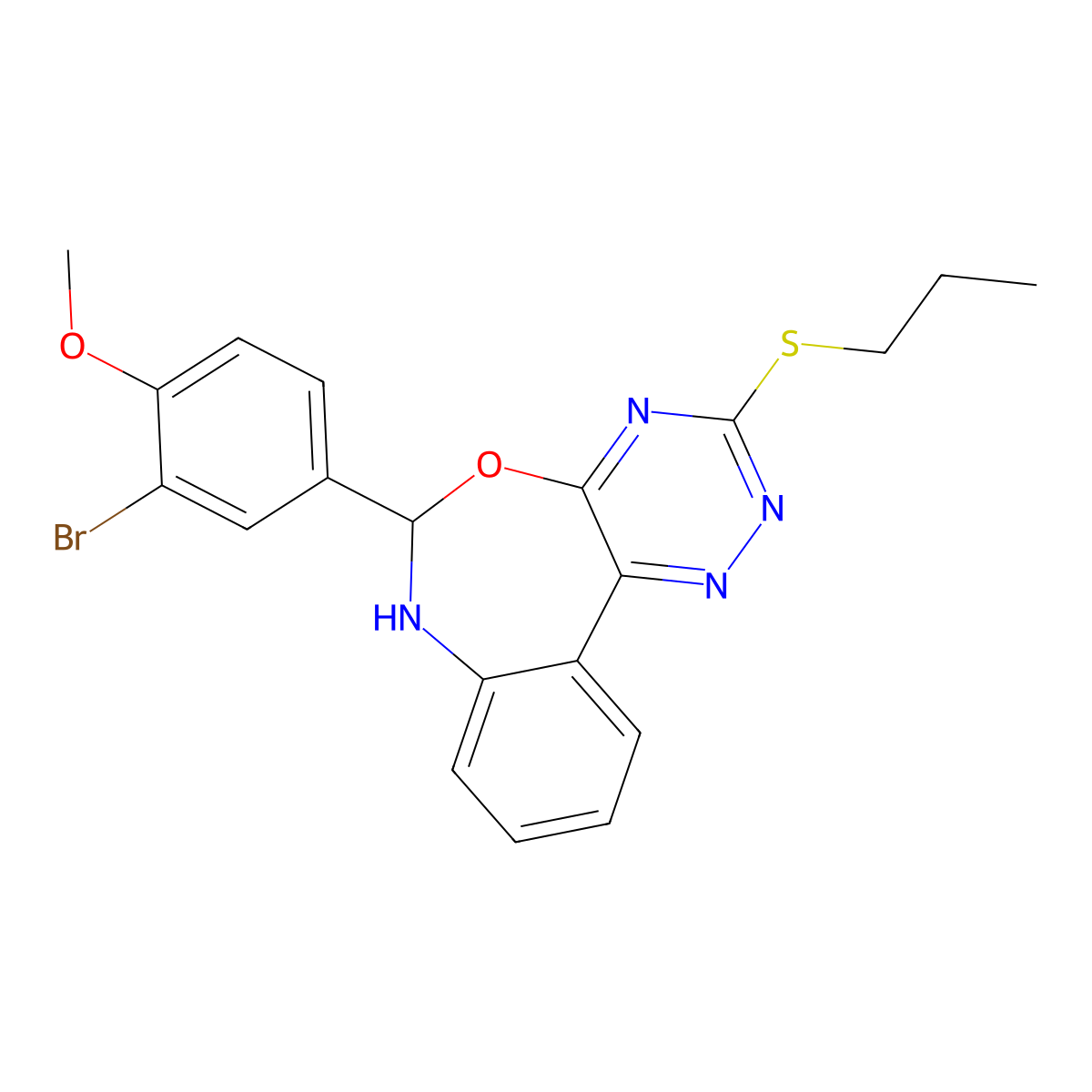 6-(3-Bromo-4-methoxyphenyl)-3-propylsulfanyl-6,7-dihydro-[1,2,4]triazino[5,6-d][3,1]benzoxazepine molecular structure, CAS 419540-49-1