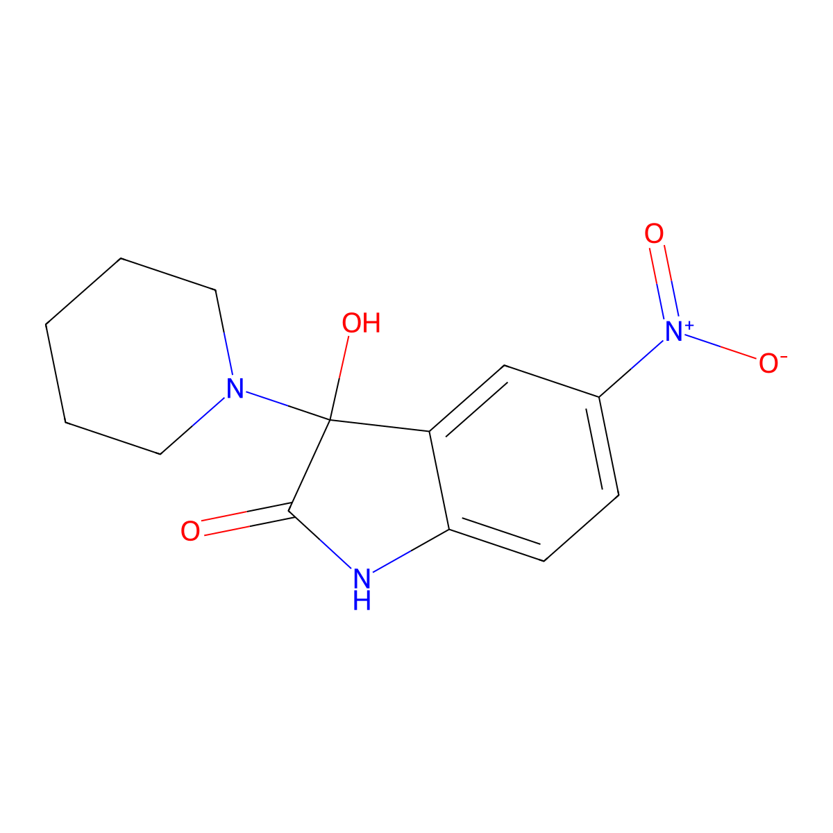 3-hydroxy-5-nitro-3-piperidin-1-yl-1H-indol-2-one molecular structure, CAS 419541-06-3