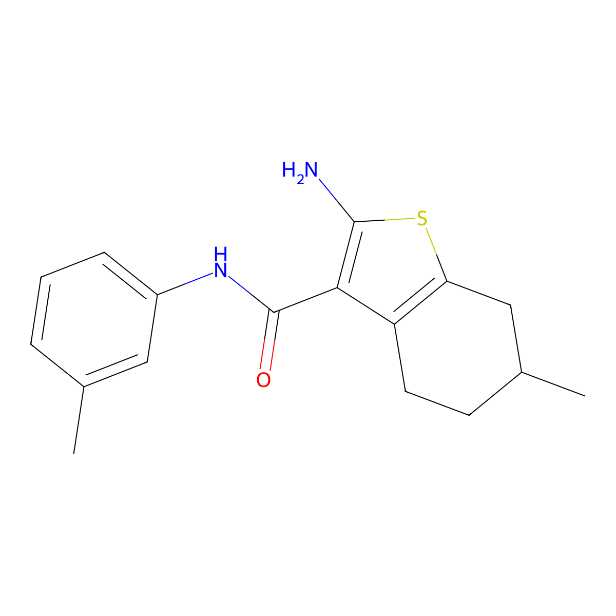 2-amino-6-methyl-N-(3-methylphenyl)-4,5,6,7-tetrahydro-1-benzothiophene-3-carboxamide molecular structure, CAS 419544-66-4