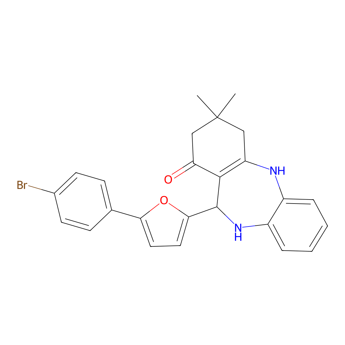 6-[5-(4-bromophenyl)furan-2-yl]-9,9-dimethyl-6,8,10,11-tetrahydro-5H-benzo[b][1,4]benzodiazepin-7-one molecular structure, CAS 419544-88-0