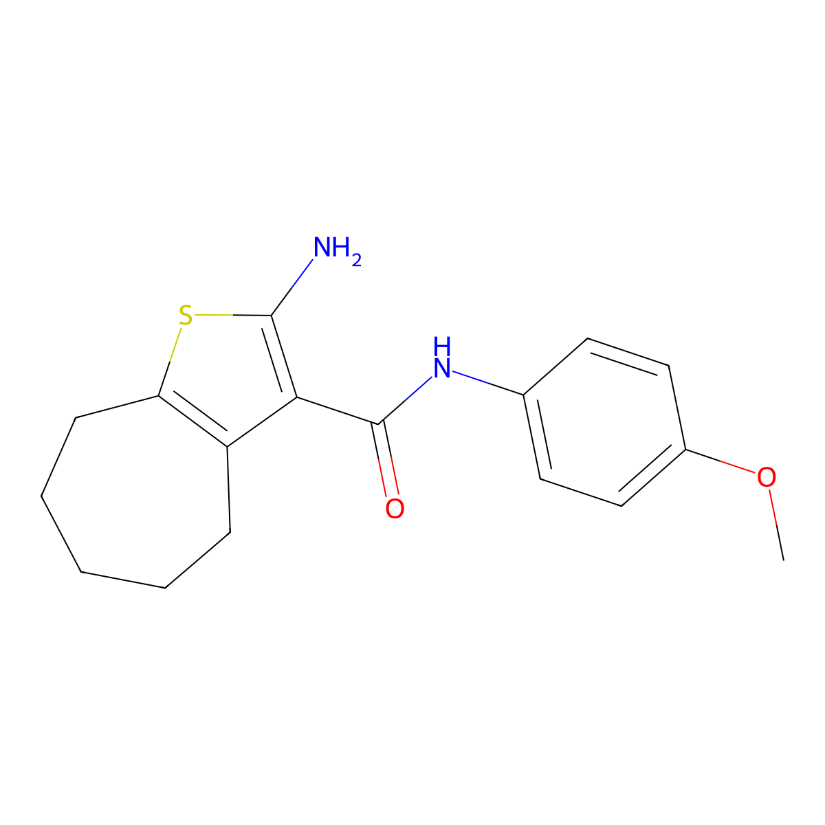 2-amino-N-(4-methoxyphenyl)-5,6,7,8-tetrahydro-4H-cyclohepta[b]thiophene-3-carboxamide molecular structure, CAS 419546-08-0