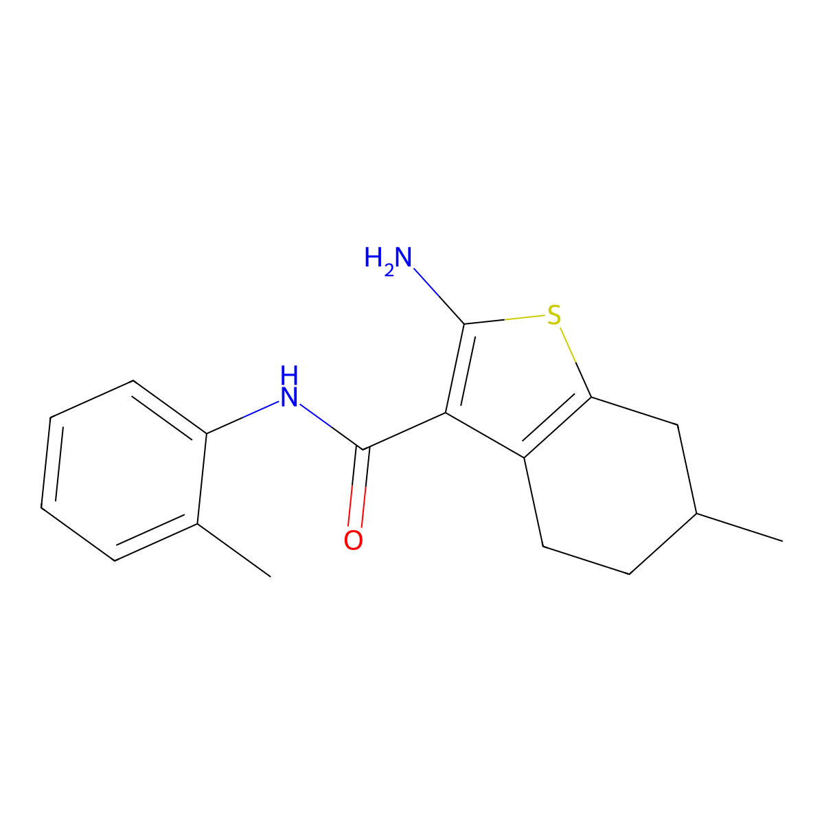 2-amino-6-methyl-N-(2-methylphenyl)-4,5,6,7-tetrahydro-1-benzothiophene-3-carboxamide molecular structure, CAS 419546-90-0