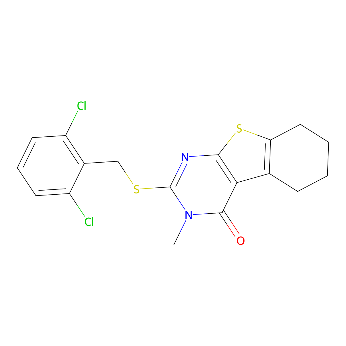 2-[(2,6-dichlorobenzyl)sulfanyl]-3-methyl-5,6,7,8-tetrahydro[1]benzothieno[2,3-d]pyrimidin-4(3H)-one molecular structure, CAS 419547-02-7