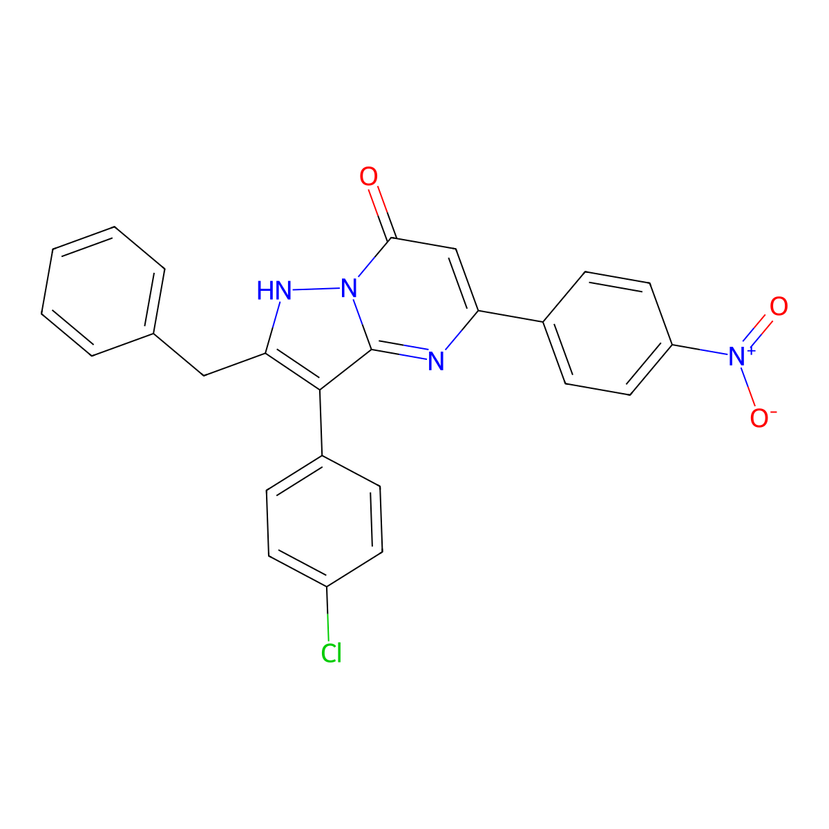 2-benzyl-3-(4-chlorophenyl)-5-(4-nitrophenyl)pyrazolo[1,5-a]pyrimidin-7(4H)-one molecular structure, CAS 419547-11-8
