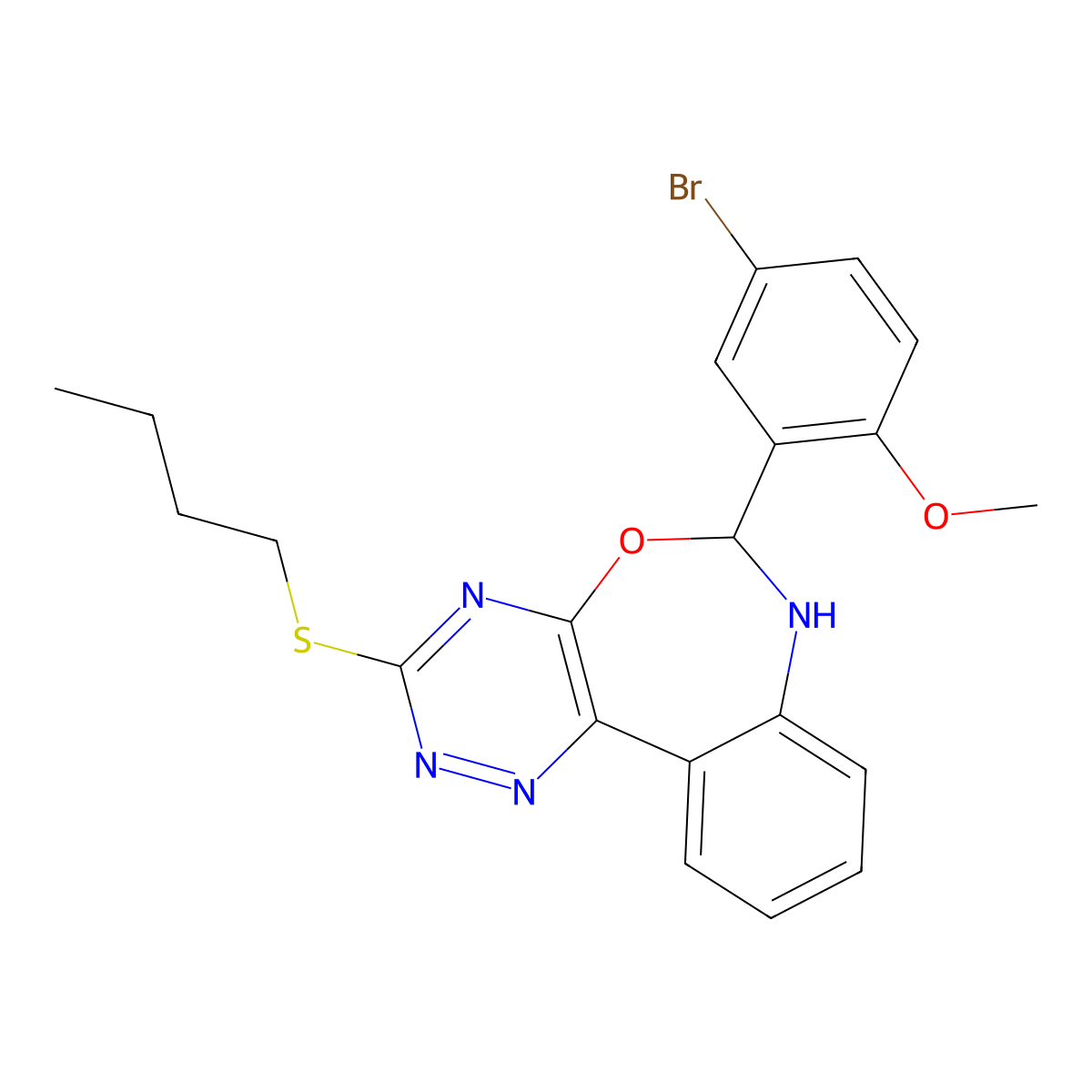 6-(5-Bromo-2-methoxyphenyl)-3-butylsulfanyl-6,7-dihydro-[1,2,4]triazino[5,6-d][3,1]benzoxazepine molecular structure, CAS 419547-44-7