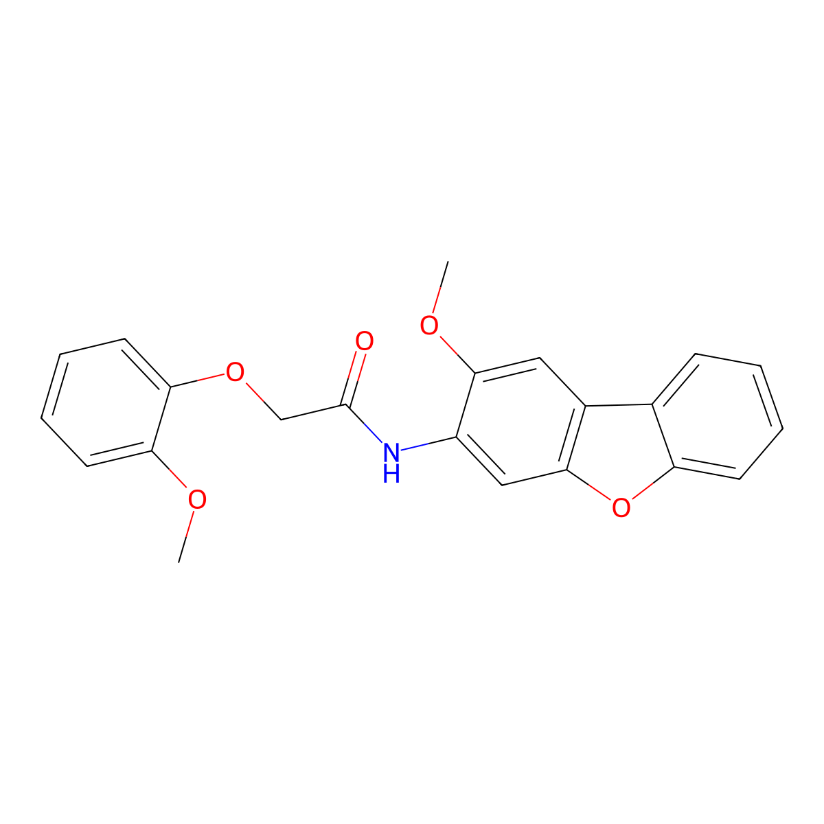 N-(2-methoxydibenzofuran-3-yl)-2-(2-methoxyphenoxy)acetamide molecular structure, CAS 419553-09-6