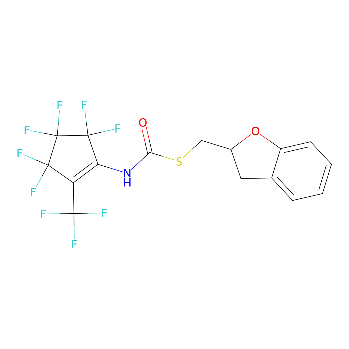 S-((2,3-dihydrobenzofuran-2-yl)methyl) (3,3,4,4,5,5-hexafluoro-2-(trifluoromethyl)cyclopent-1-en-1-yl)carbamothioate molecular structure, CAS 419553-84-7