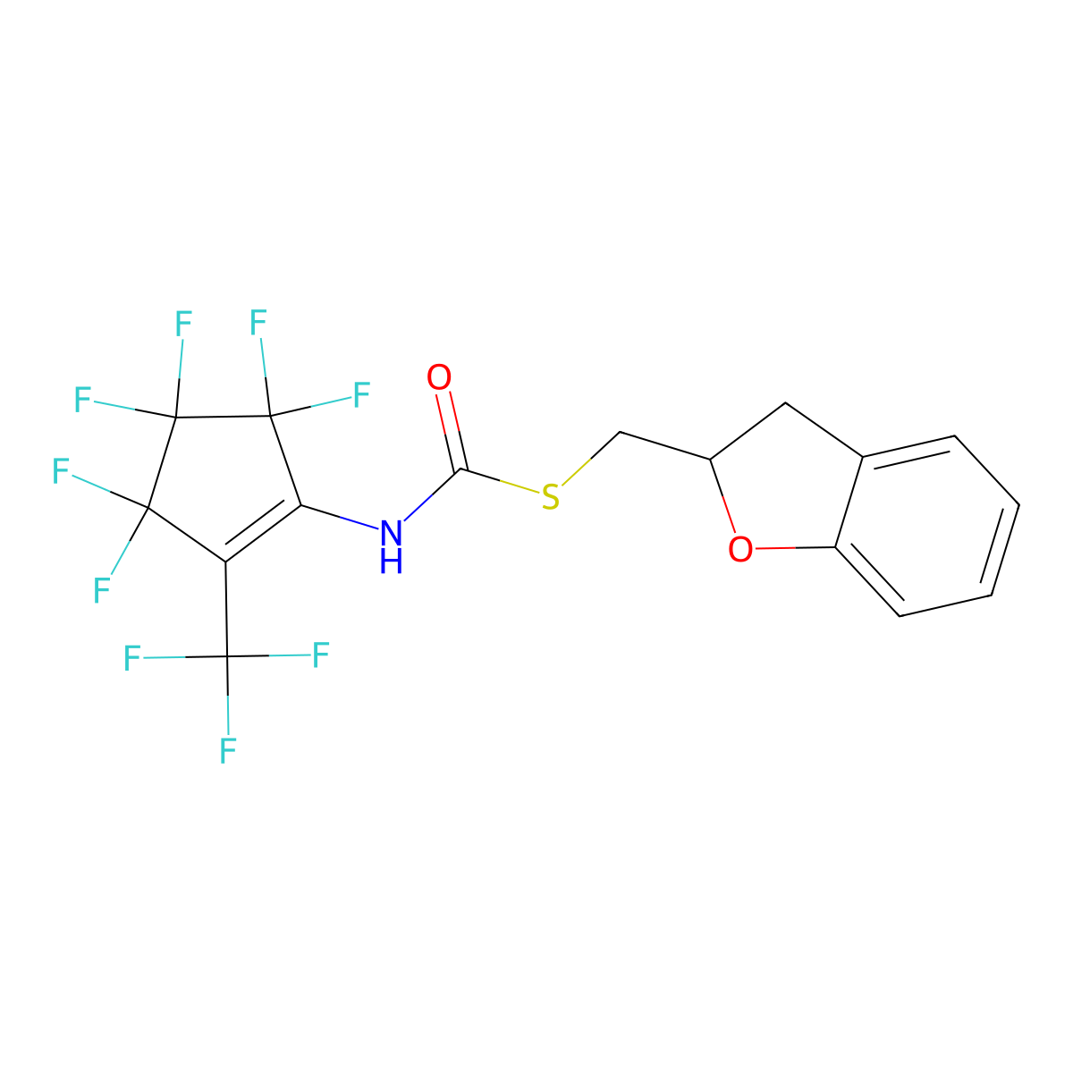 S-((2,3-dihydrobenzofuran-2-yl)methyl) (3,3,4,4,5,5-hexafluoro-2-(trifluoromethyl)cyclopent-1-en-1-yl)carbamothioate molecular structure, CAS 419553-84-7