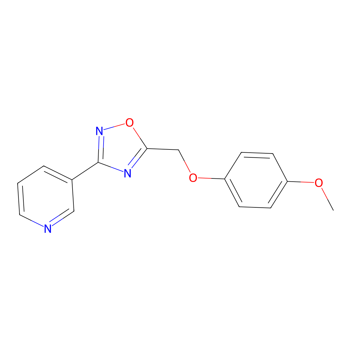 3-{5-[(4-Methoxyphenoxy)methyl]-1,2,4-oxadiazol-3-yl}pyridine molecular structure, CAS 419554-22-6