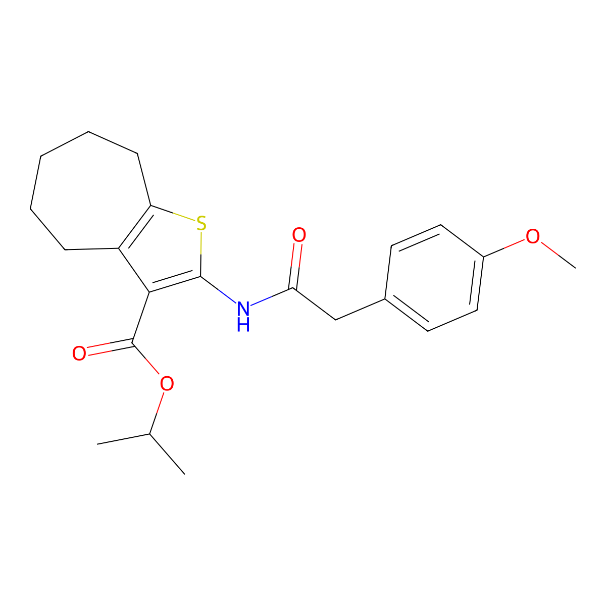 isopropyl 2-{[(4-methoxyphenyl)acetyl]amino}-5,6,7,8-tetrahydro-4H-cyclohepta[b]thiophene-3-carboxylate molecular structure, CAS 419557-87-2