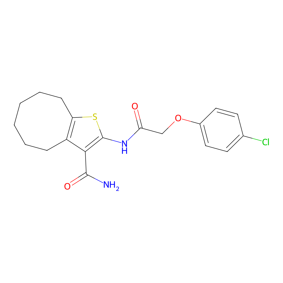 2-{[(4-Chlorophenoxy)acetyl]amino}-4,5,6,7,8,9-hexahydrocycloocta[b]thiophene-3-carboxamide molecular structure, CAS 419557-94-1