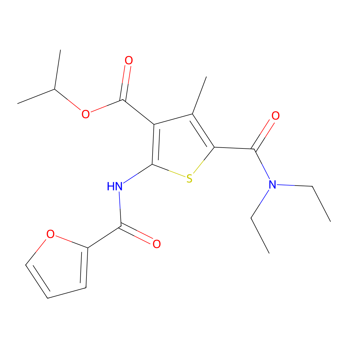 Isopropyl 5-[(diethylamino)carbonyl]-2-(2-furoylamino)-4-methyl-3-thiophenecarboxylate molecular structure, CAS 419558-00-2