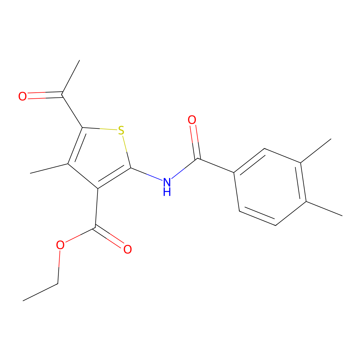 Ethyl 5-acetyl-2-[(3,4-dimethylbenzoyl)amino]-4-methylthiophene-3-carboxylate molecular structure, CAS 419558-43-3