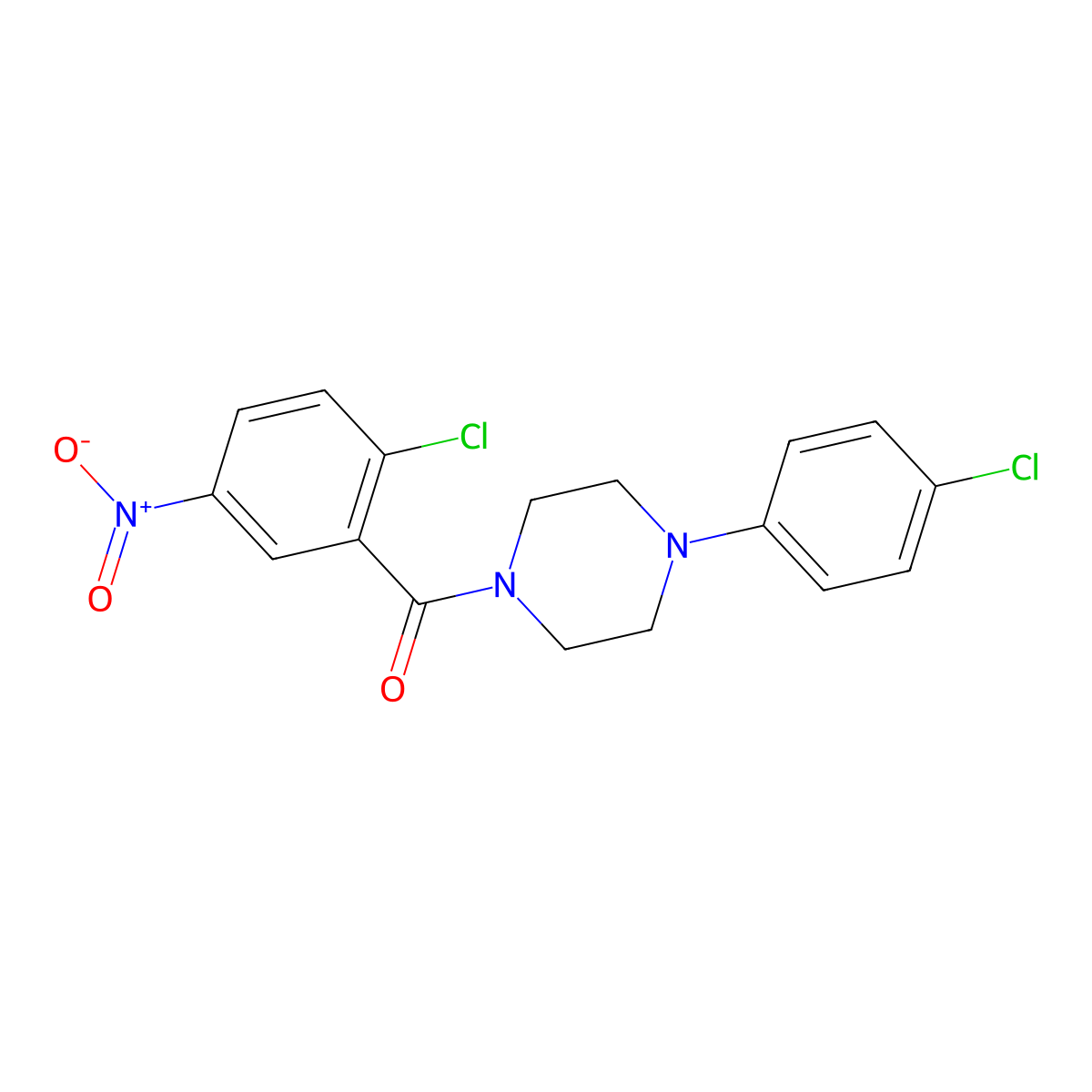 (2-Chloro-5-nitrophenyl)-[4-(4-chlorophenyl)piperazin-1-yl]methanone molecular structure, CAS 419558-46-6