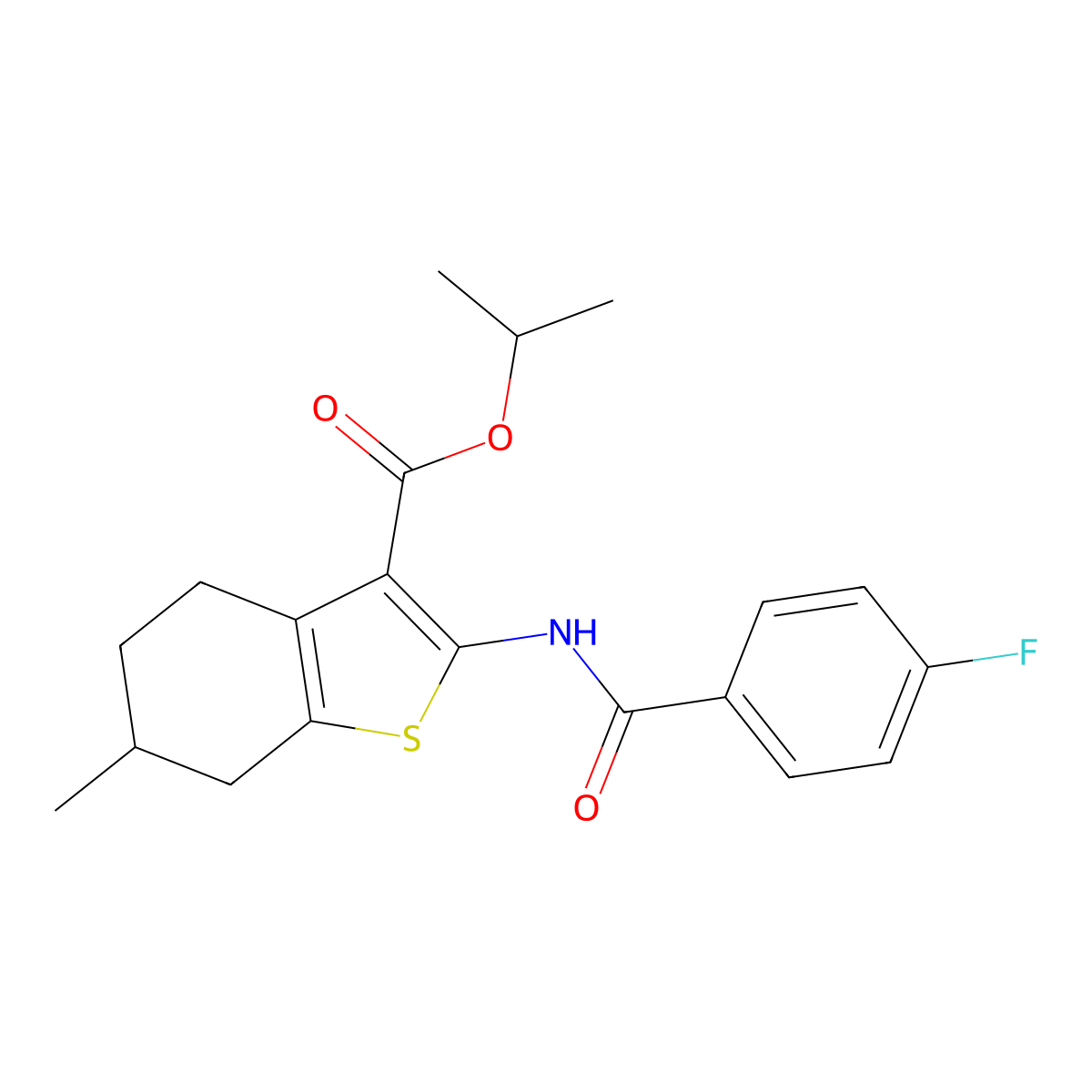 Propan-2-yl 2-[(4-fluorobenzoyl)amino]-6-methyl-4,5,6,7-tetrahydro-1-benzothiophene-3-carboxylate molecular structure, CAS 419558-51-3
