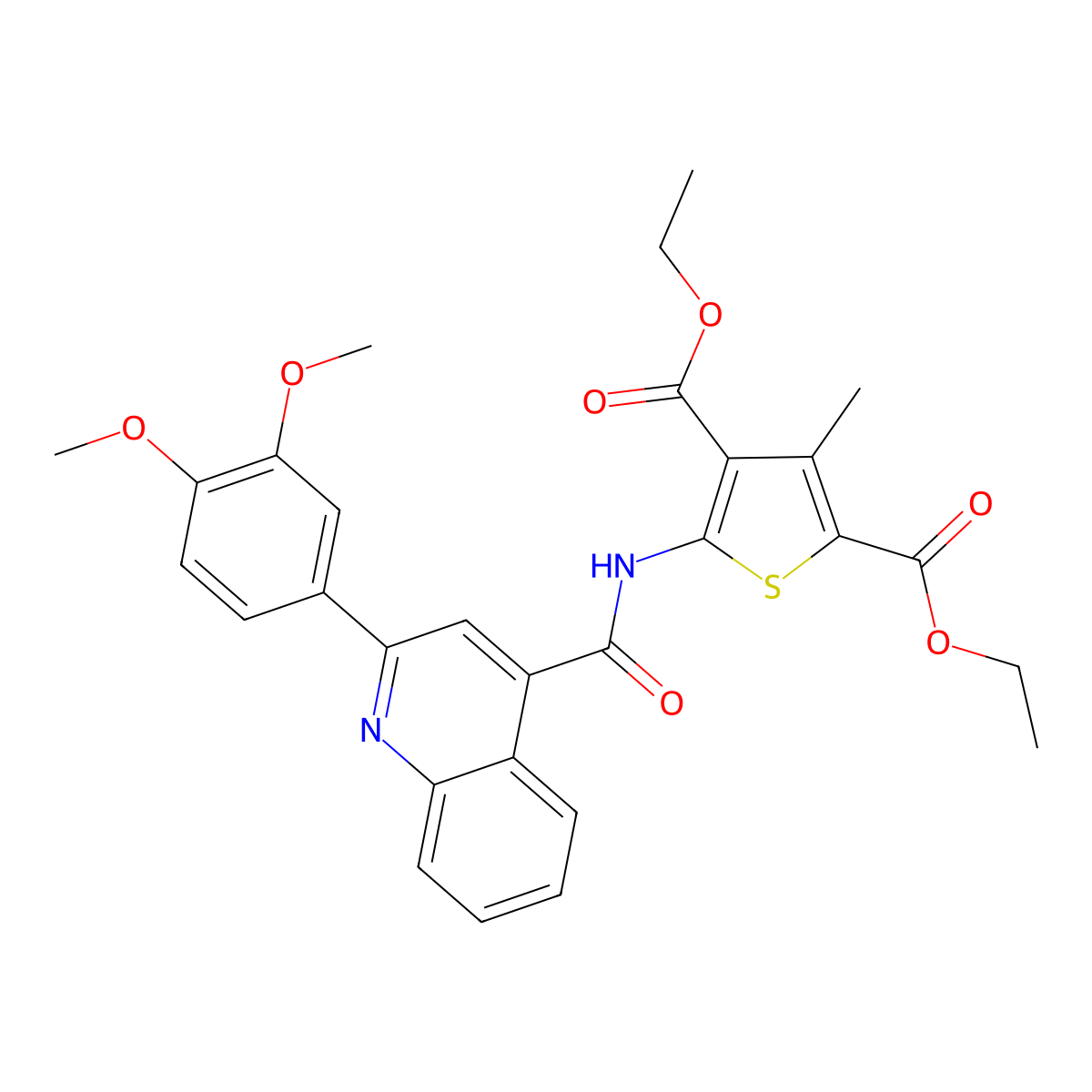 Diethyl 5-[[2-(3,4-dimethoxyphenyl)quinoline-4-carbonyl]amino]-3-methylthiophene-2,4-dicarboxylate molecular structure, CAS 419558-68-2