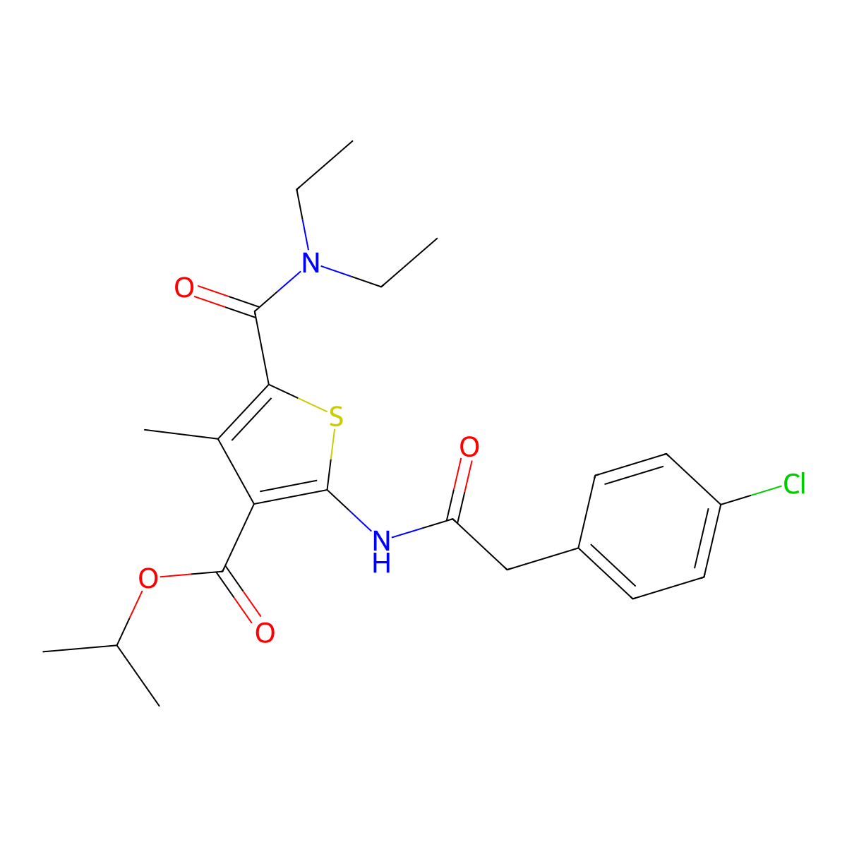 Propan-2-yl 2-[[2-(4-chlorophenyl)acetyl]amino]-5-(diethylcarbamoyl)-4-methylthiophene-3-carboxylate molecular structure, CAS 419558-77-3