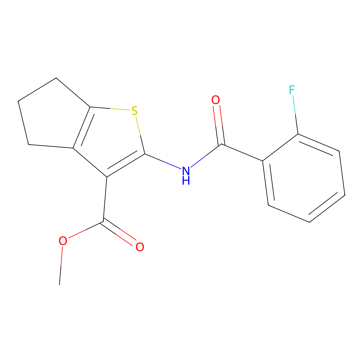 methyl 2-[(2-fluorobenzoyl)amino]-5,6-dihydro-4H-cyclopenta[b]thiophene-3-carboxylate molecular structure, CAS 419558-86-4