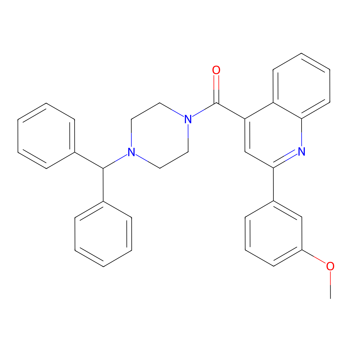 (4-Benzhydrylpiperazin-1-yl)-[2-(3-methoxyphenyl)quinolin-4-yl]methanone molecular structure, CAS 419558-94-4