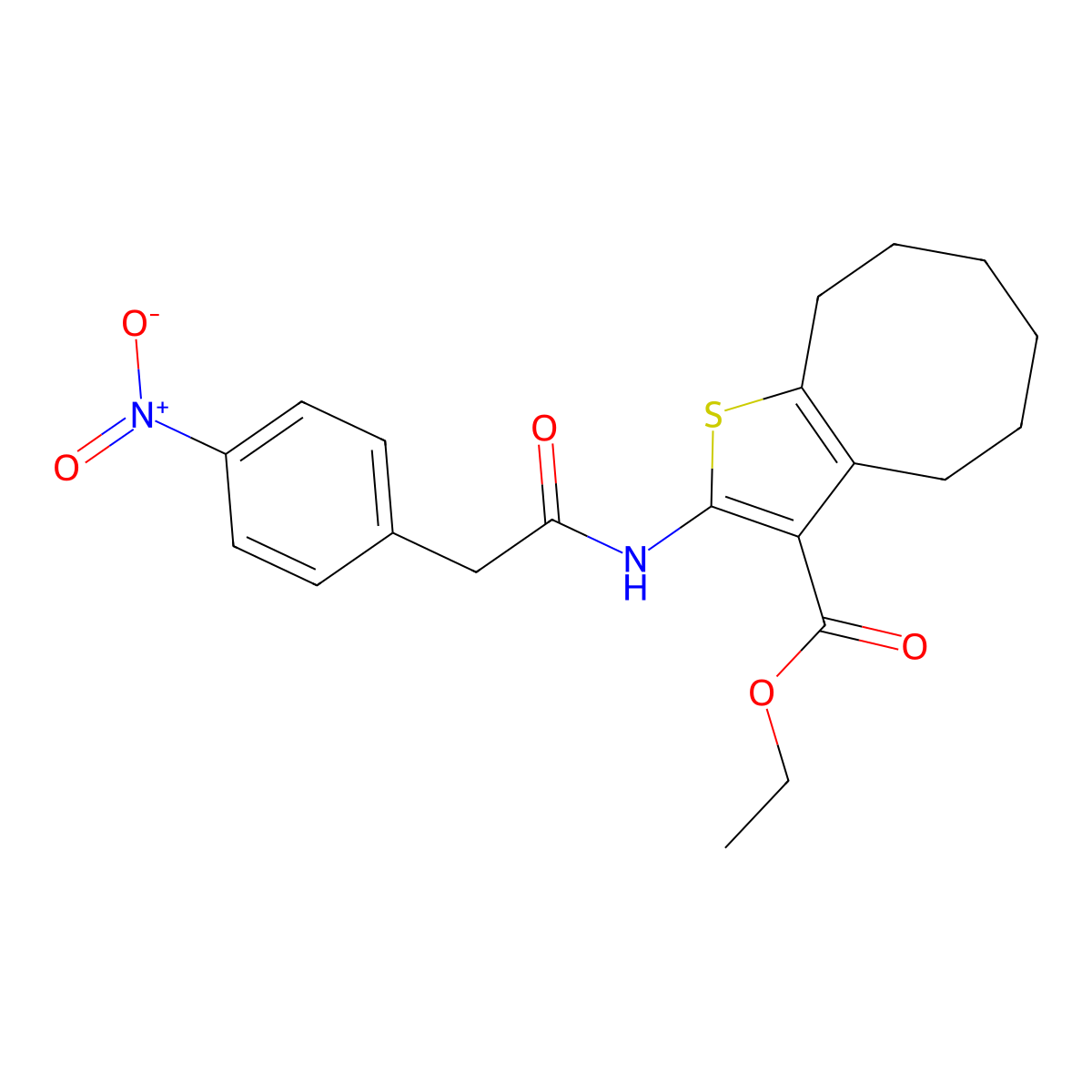 Ethyl 2-[[2-(4-nitrophenyl)acetyl]amino]-4,5,6,7,8,9-hexahydrocycloocta[b]thiophene-3-carboxylate molecular structure, CAS 419558-96-6
