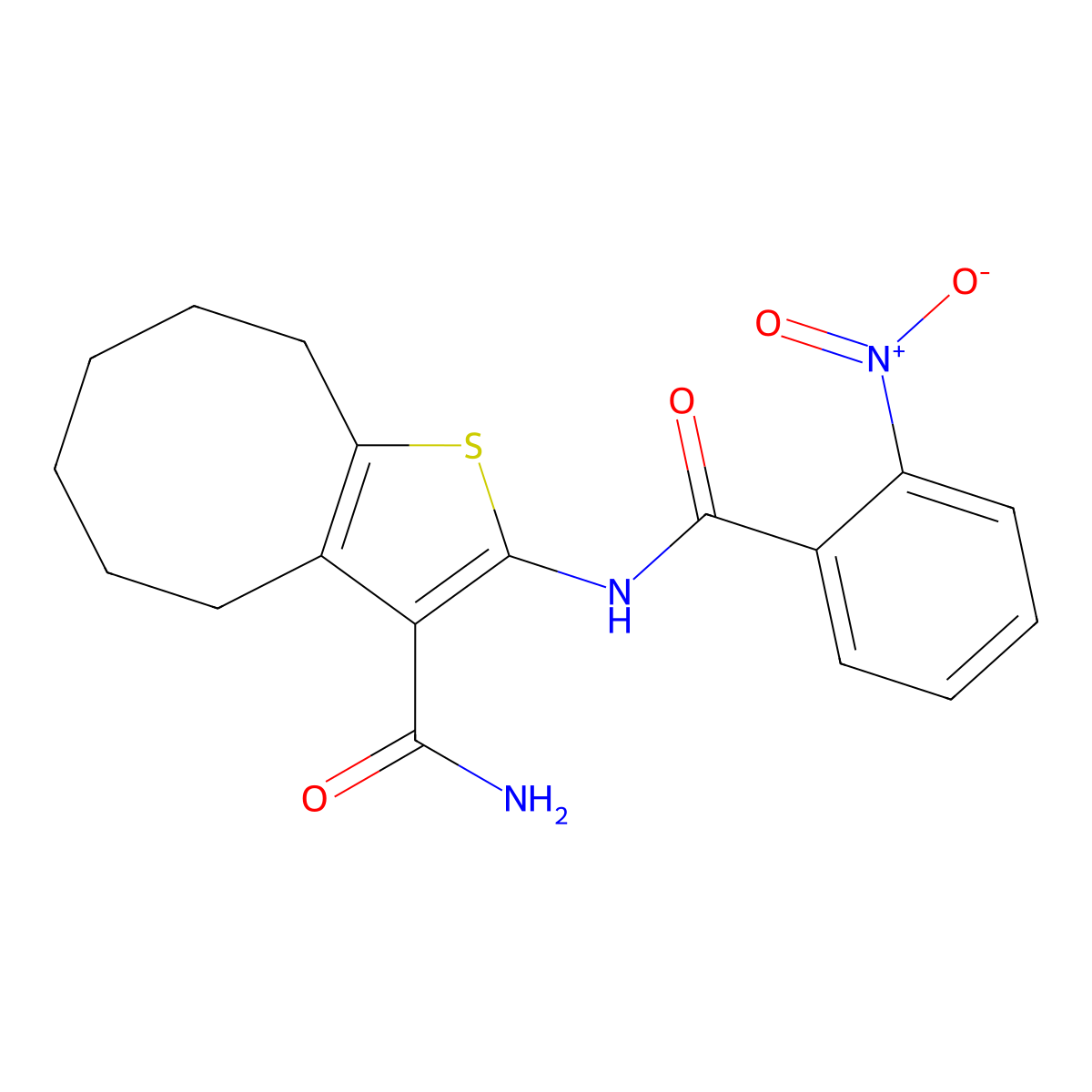 2-[(2-Nitrobenzoyl)amino]-4,5,6,7,8,9-hexahydrocycloocta[b]thiophene-3-carboxamide molecular structure, CAS 419558-97-7