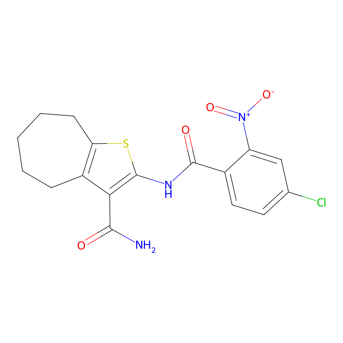 2-[(4-chloro-2-nitrobenzoyl)amino]-5,6,7,8-tetrahydro-4H-cyclohepta[b]thiophene-3-carboxamide molecular structure, CAS 419559-06-1