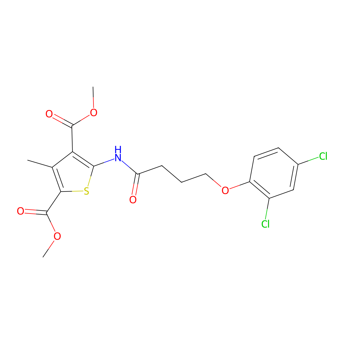 Dimethyl 5-[4-(2,4-dichlorophenoxy)butanoylamino]-3-methylthiophene-2,4-dicarboxylate molecular structure, CAS 419559-29-8