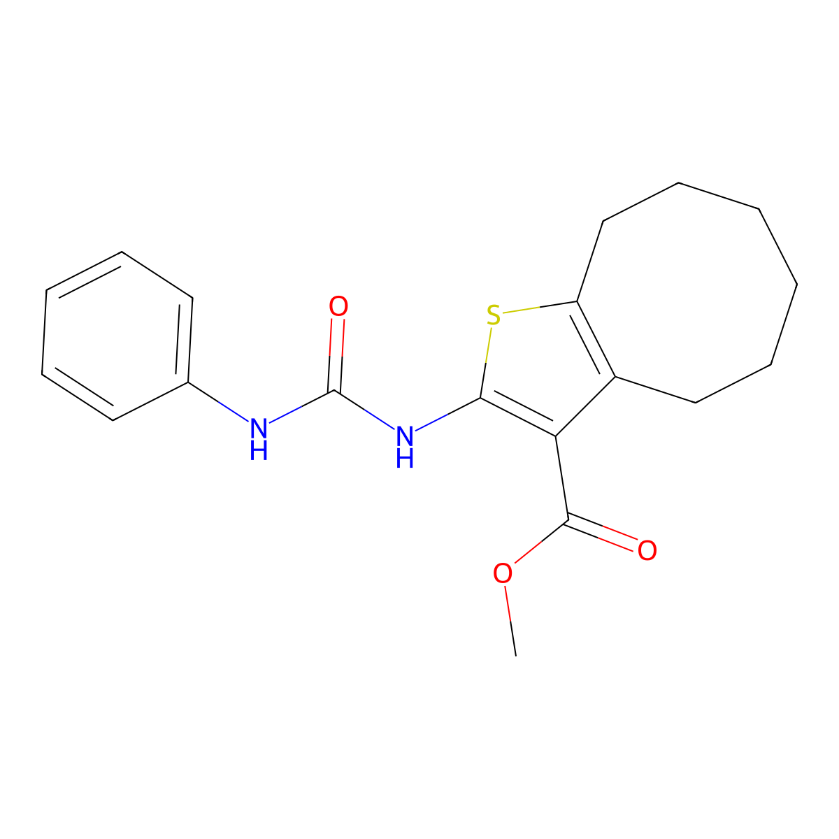 Methyl 2-[(anilinocarbonyl)amino]-4,5,6,7,8,9-hexahydrocycloocta[b]thiophene-3-carboxylate molecular structure, CAS 419559-30-1