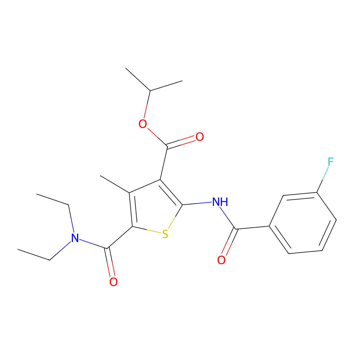 Propan-2-yl 5-(diethylcarbamoyl)-2-{[(3-fluorophenyl)carbonyl]amino}-4-methylthiophene-3-carboxylate molecular structure, CAS 419559-36-7