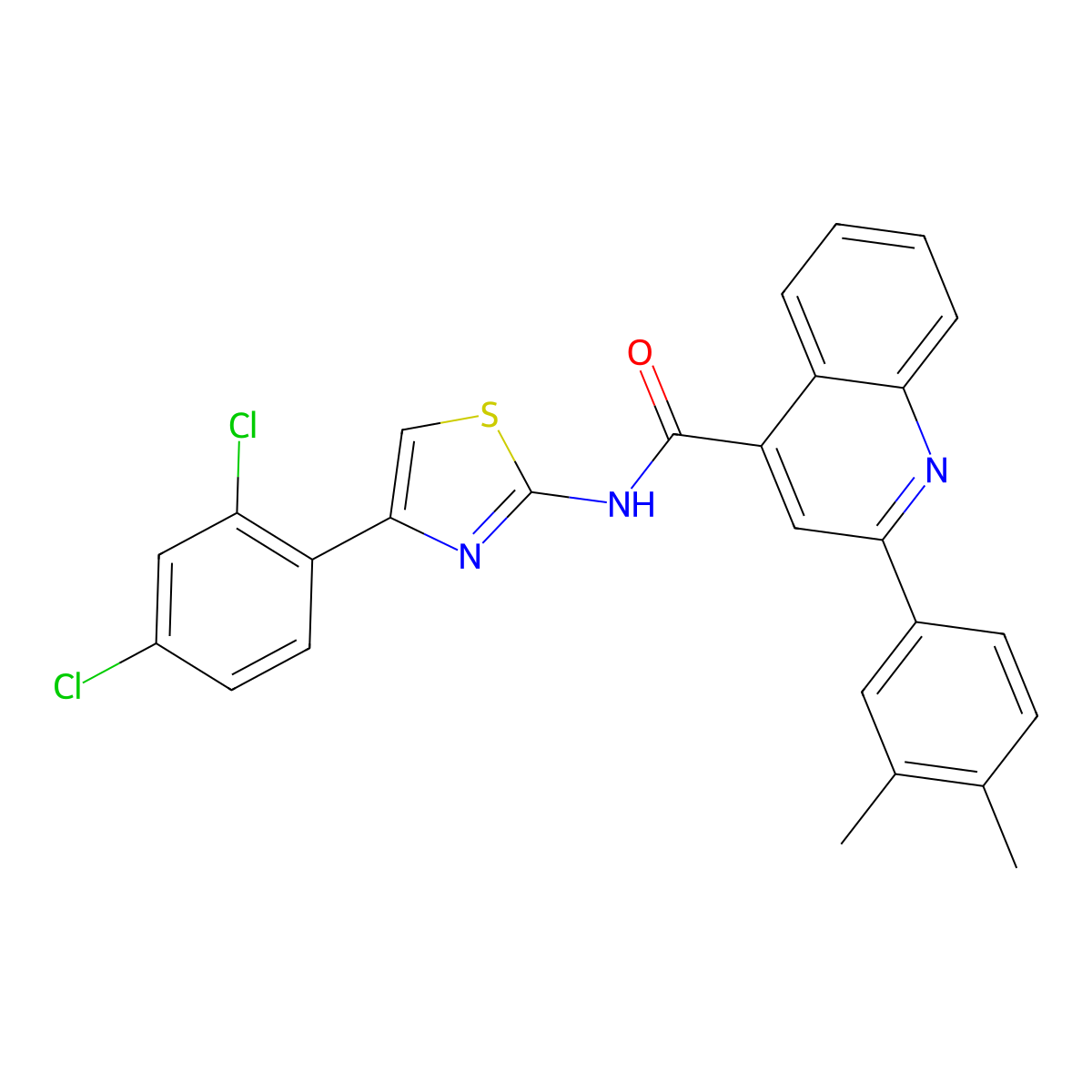 N-[4-(2,4-dichlorophenyl)-1,3-thiazol-2-yl]-2-(3,4-dimethylphenyl)quinoline-4-carboxamide molecular structure, CAS 419559-44-7