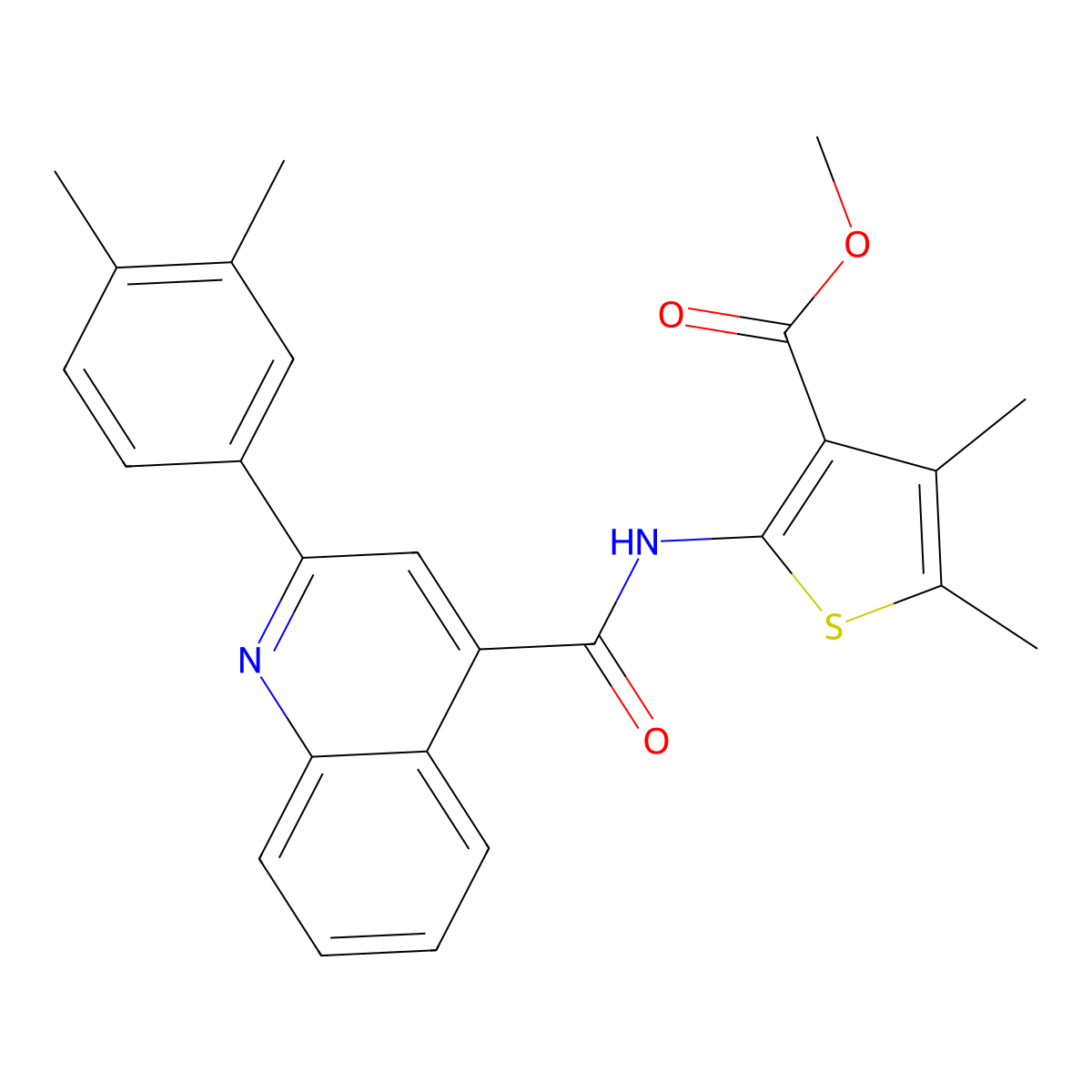 Methyl 2-[[2-(3,4-dimethylphenyl)quinoline-4-carbonyl]amino]-4,5-dimethylthiophene-3-carboxylate molecular structure, CAS 419559-45-8