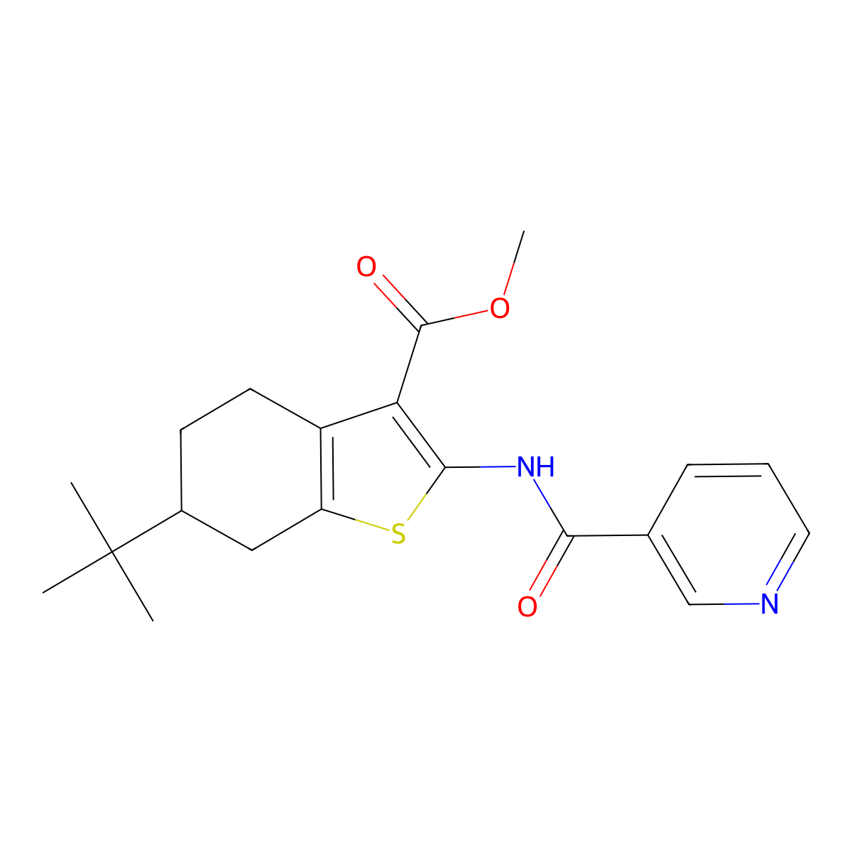 Methyl 6-tert-butyl-2-[(pyridin-3-ylcarbonyl)amino]-4,5,6,7-tetrahydro-1-benzothiophene-3-carboxylate molecular structure, CAS 419559-71-0