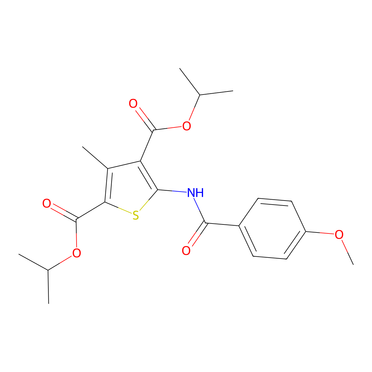 Dipropan-2-yl 5-[(4-methoxybenzoyl)amino]-3-methylthiophene-2,4-dicarboxylate molecular structure, CAS 419559-83-4
