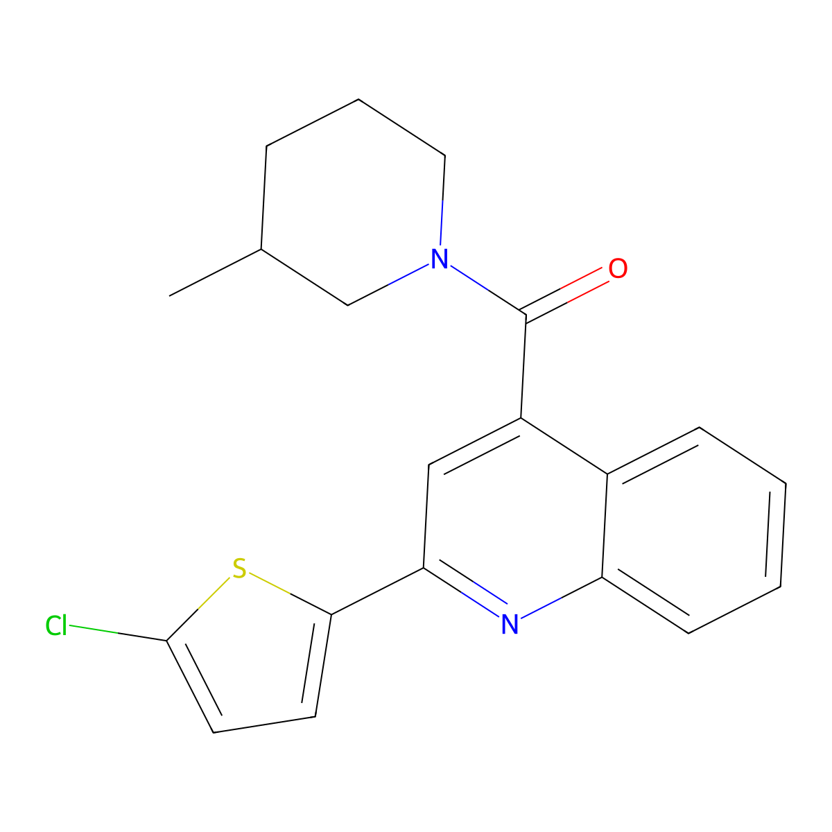 [2-(5-Chlorothiophen-2-yl)quinolin-4-yl]-(3-methylpiperidin-1-yl)methanone molecular structure, CAS 419559-85-6