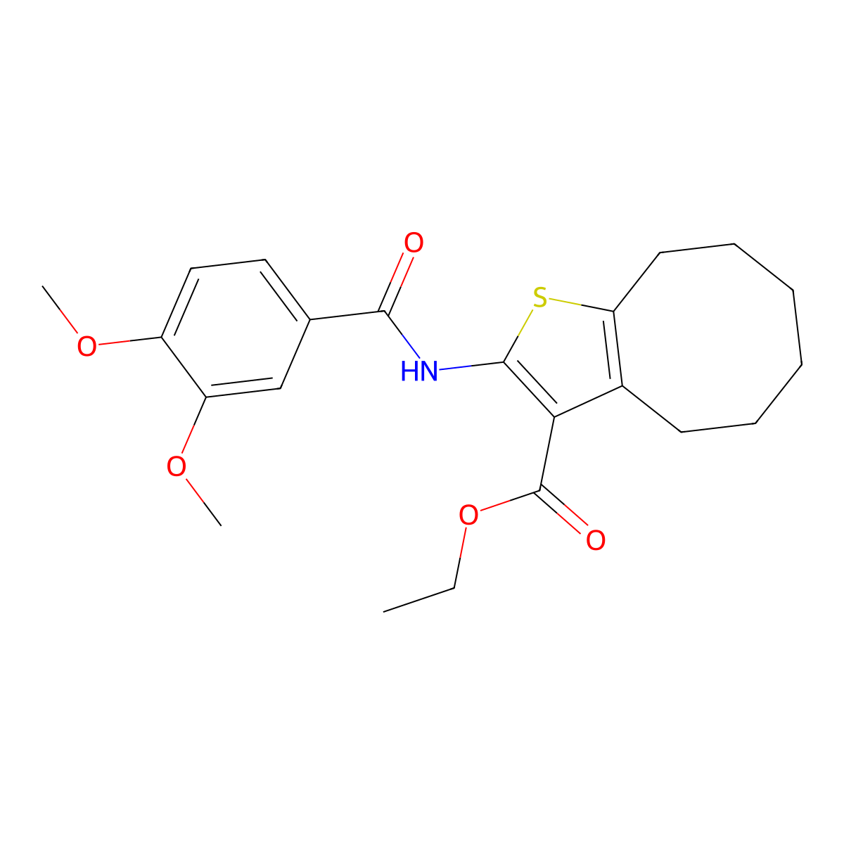 Ethyl 2-{[(3,4-dimethoxyphenyl)carbonyl]amino}-4,5,6,7,8,9-hexahydrocycloocta[b]thiophene-3-carboxylate molecular structure, CAS 419559-87-8