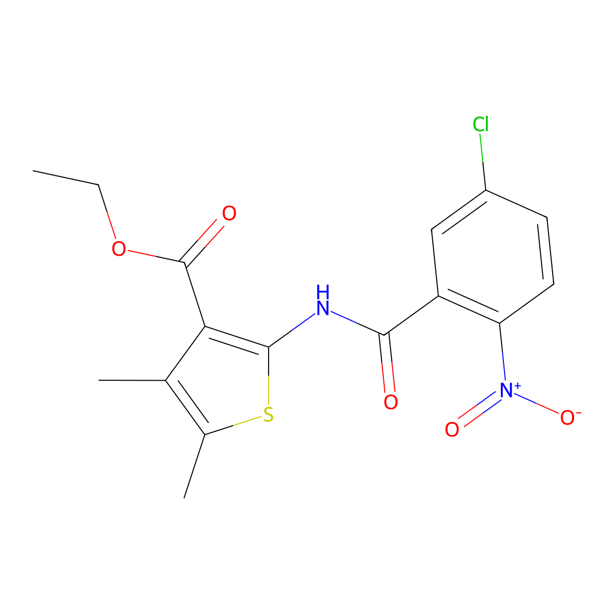 Ethyl 2-(5-chloro-2-nitrobenzamido)-4,5-dimethylthiophene-3-carboxylate molecular structure, CAS 419559-94-7